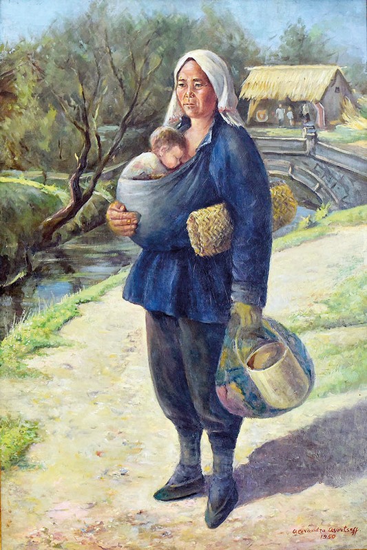 Женщина с ребенком на руках. 1950